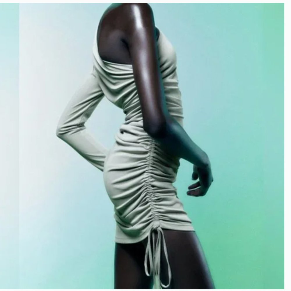 ZARA One Shoulder Asymmetrical Ruched Bodycon Stretch Fully Lined Dress $69.90 - Picture 3 of 9